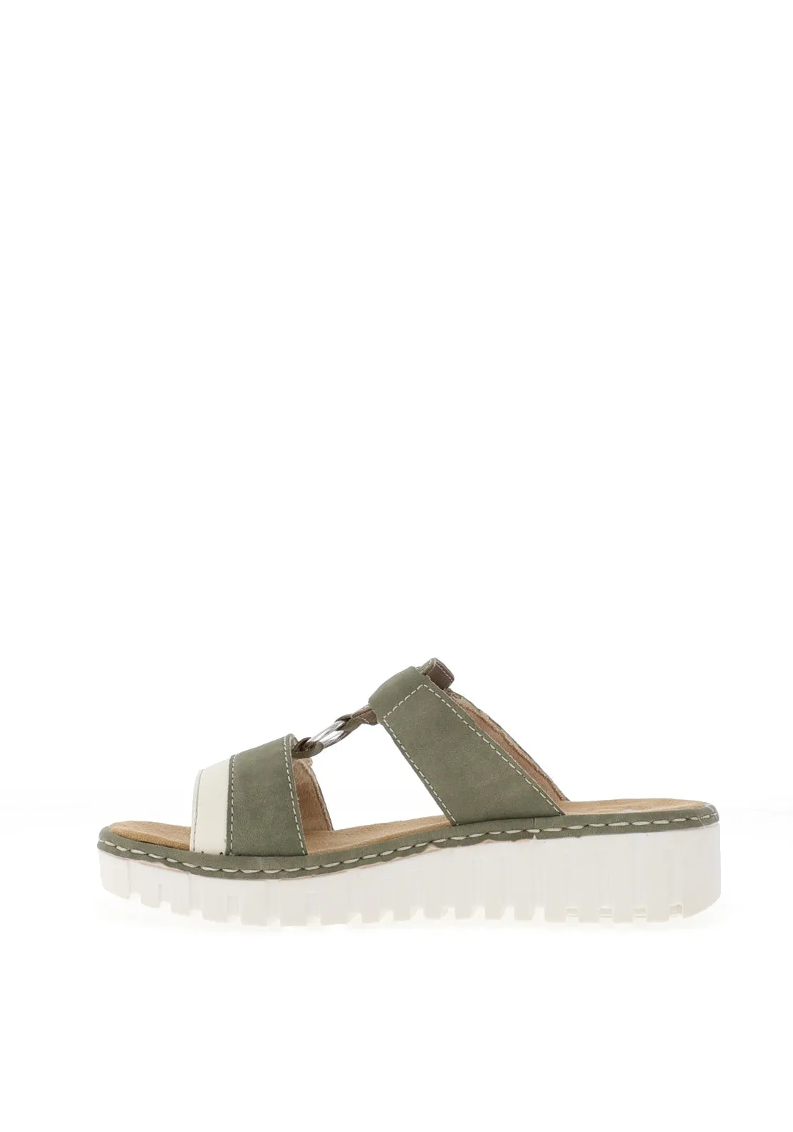 Rieker Womens T Bar Mule Sandals, Khaki Green