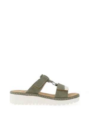 Rieker Womens T Bar Mule Sandals, Khaki Green