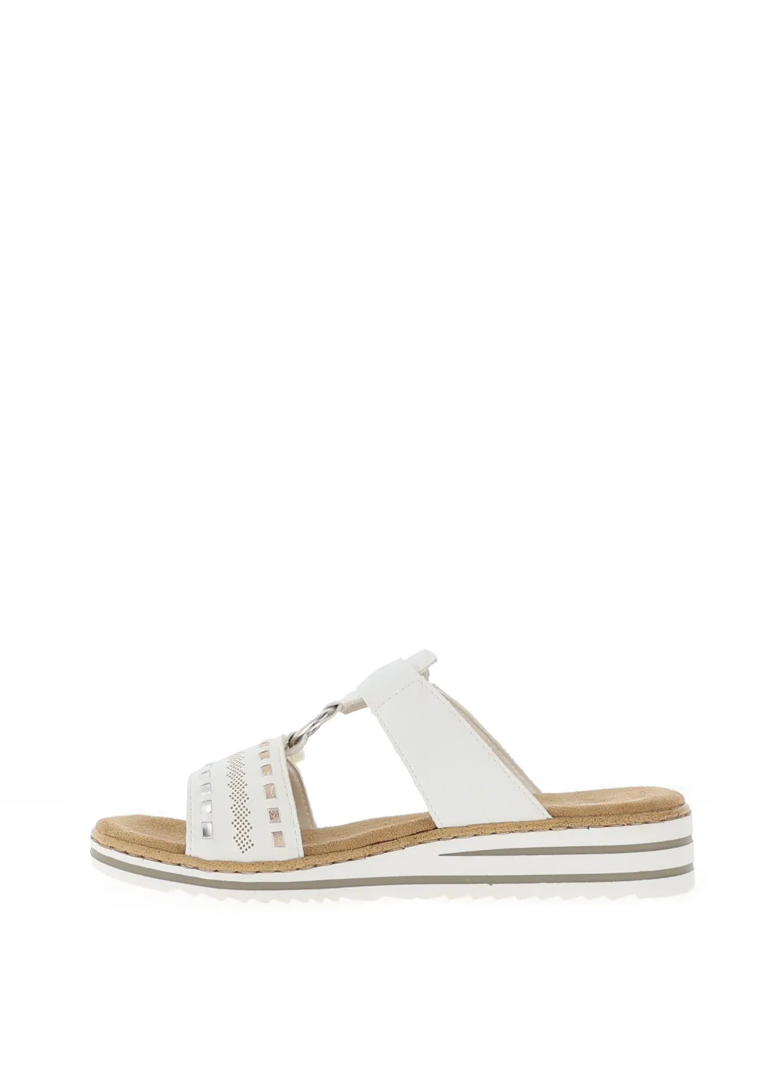 Rieker Womens T Bar Mule Sandals, White
