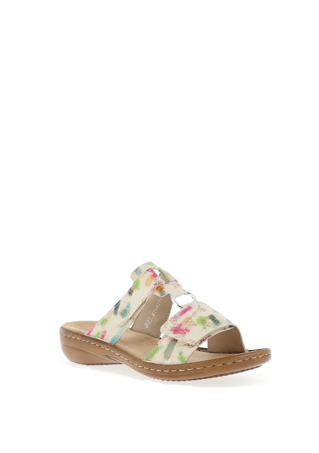 Rieker Womens Velcro Strap Mule Sandals, Multi