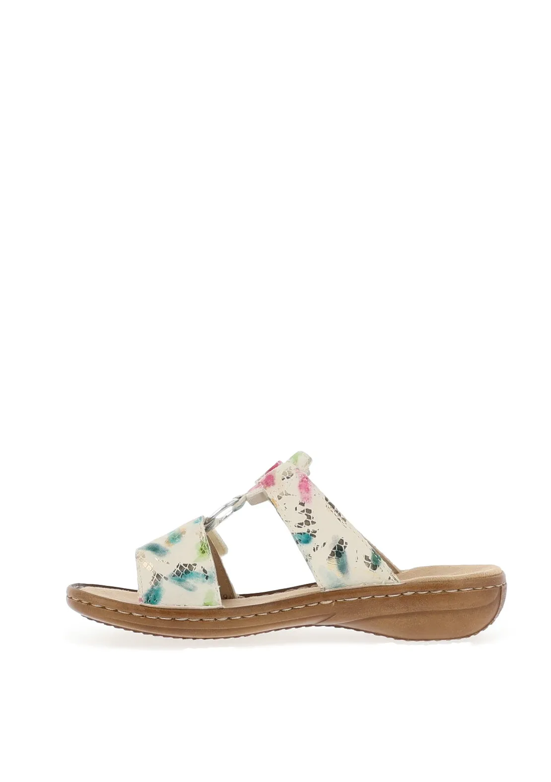 Rieker Womens Velcro Strap Mule Sandals, Multi