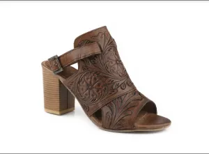 Roper Ladies Mika Tooled Leather Back Strap Sandal - Tan