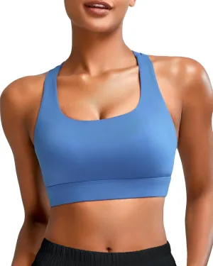 RUNNING GIRL High Impact Sports Bras for Women - Scoop Neck Strappy Sports Bra High Support Moulded Cup Workout Bra