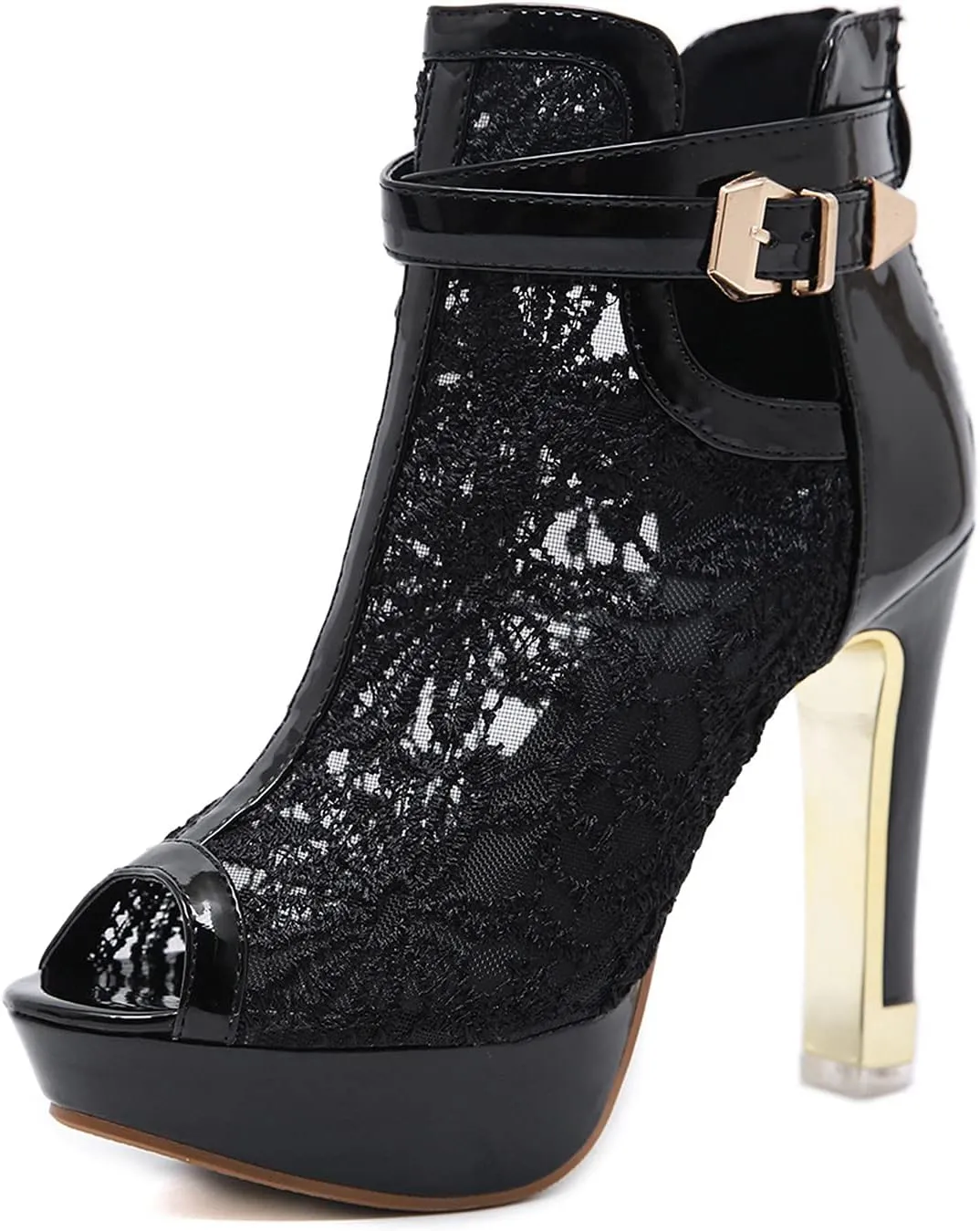 Sandals Mesh High Zip Ladies Sexy Up Shoes Lace Hollow Heel Floral Womens Casual Women's Rose Sandals for Women