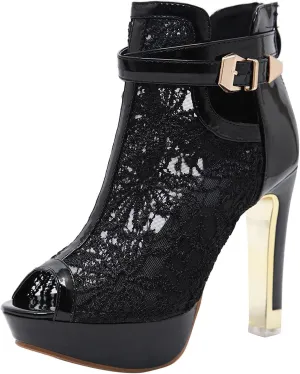 Sandals Mesh High Zip Ladies Sexy Up Shoes Lace Hollow Heel Floral Womens Casual Women's Rose Sandals for Women