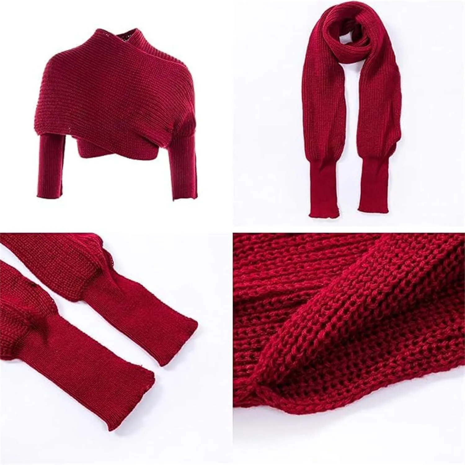 Scarf with Sleeves for Women,Knit Sweater Tops Scarf,Snowfall Shawl Scarves with Sleeves Cozy Knitted