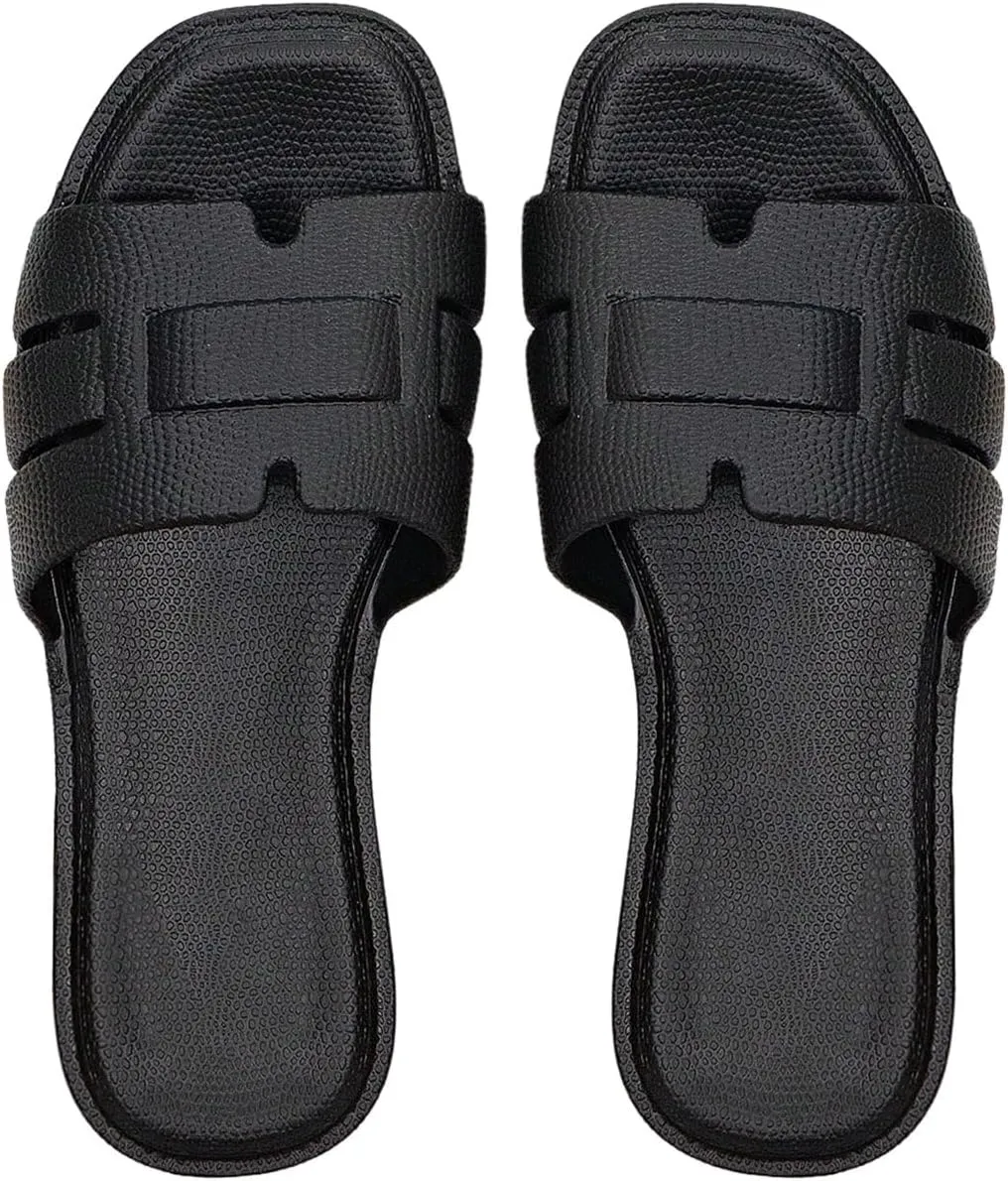 SHENHE Women's Square Open Toe Flat Sandals Single Band Strappy Dressy Slip on Slides