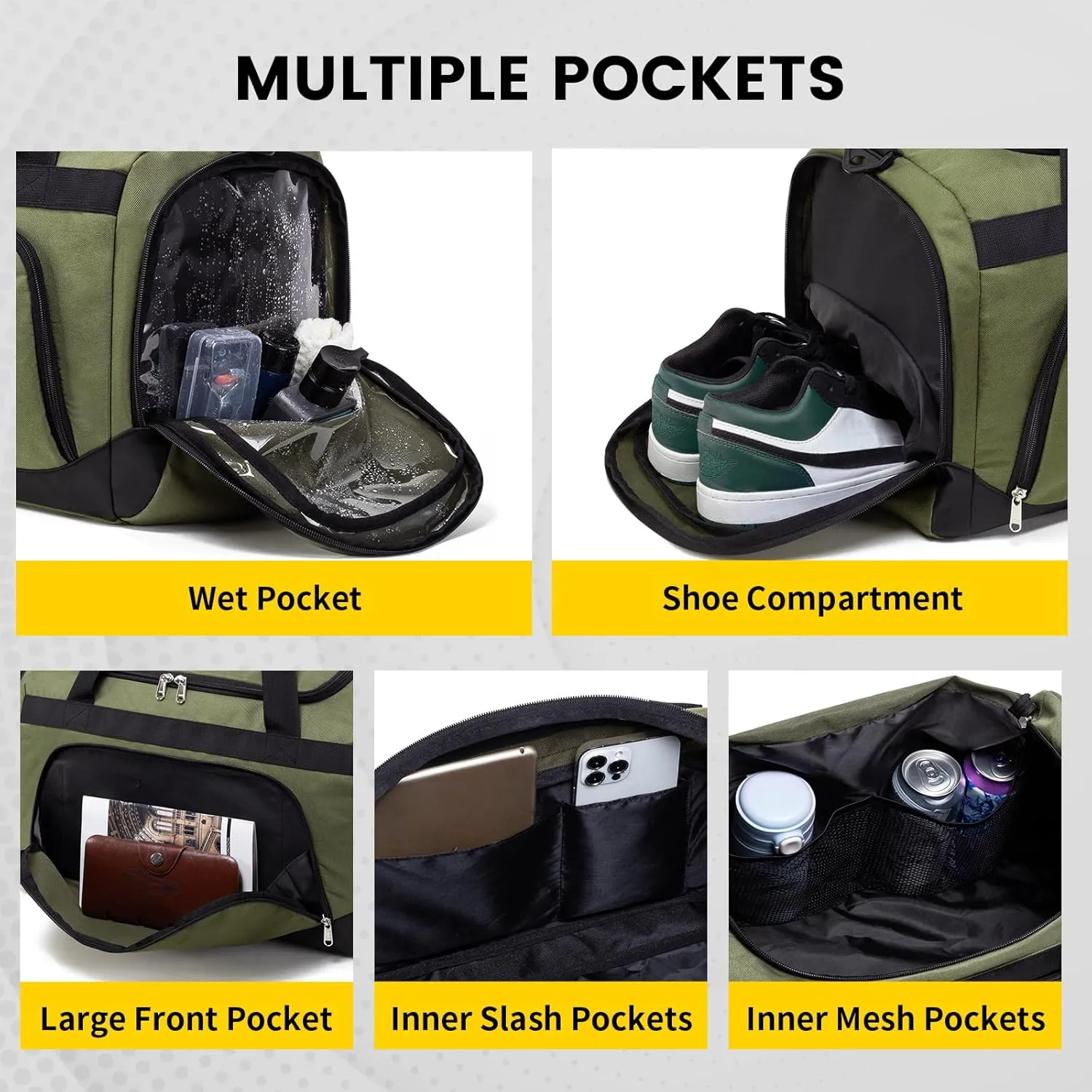 Small Gym Bag - 40L Duffle Bag for Men Women Lightweight Duffel Bag with Shoe Compartment Wet Pocket Travel Bag Sports Bag for Sports Gym Travel - Black, Green
