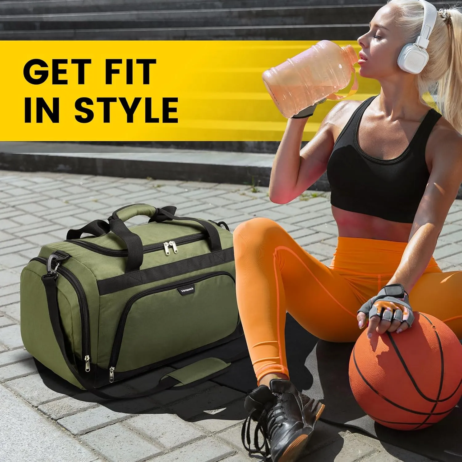 Small Gym Bag - 40L Duffle Bag for Men Women Lightweight Duffel Bag with Shoe Compartment Wet Pocket Travel Bag Sports Bag for Sports Gym Travel - Black, Green