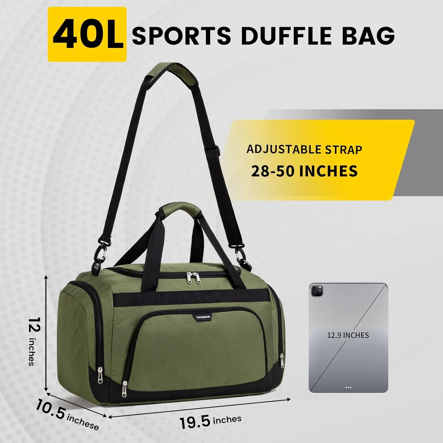 Small Gym Bag - 40L Duffle Bag for Men Women Lightweight Duffel Bag with Shoe Compartment Wet Pocket Travel Bag Sports Bag for Sports Gym Travel - Black, Green