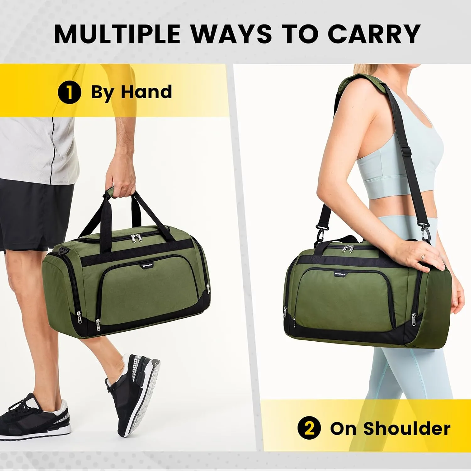 Small Gym Bag - 40L Duffle Bag for Men Women Lightweight Duffel Bag with Shoe Compartment Wet Pocket Travel Bag Sports Bag for Sports Gym Travel - Black, Green