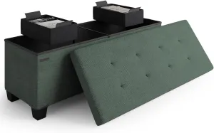 STORAGEBUD Storage Ottoman Bench with Bins, 43-in Storage Bench for Bedroom End of Bed, Folding Foot Rest Ottoman for Living Room Max 660lbs, Fabric Ottomans, Green