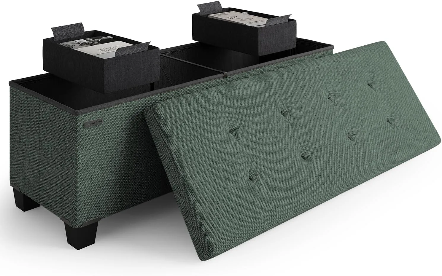 STORAGEBUD Storage Ottoman Bench with Bins, 43-in Storage Bench for Bedroom End of Bed, Folding Foot Rest Ottoman for Living Room Max 660lbs, Fabric Ottomans, Green
