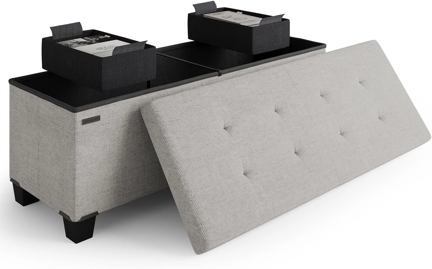 STORAGEBUD Storage Ottoman Bench with Bins, 43-in Storage Bench for Bedroom End of Bed, Folding Foot Rest Ottoman for Living Room Max 660lbs, Fabric Ottomans, Light Grey