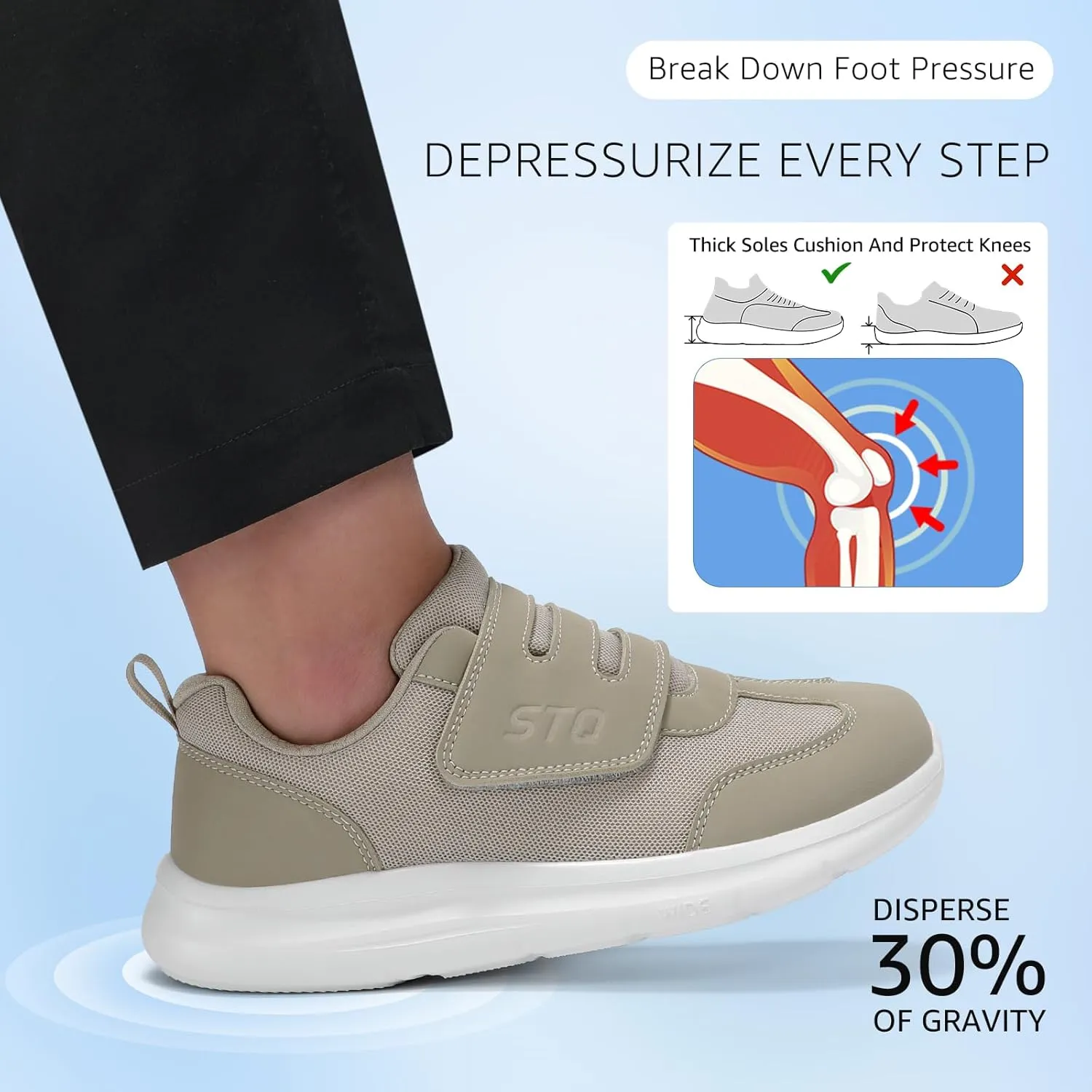 STQ Wide Toe Box Shoes Women, Hook and Loop Orthopedic Walking Shoe for Seniors, Bunions, Plantar Fasciitis, Hammertoes, Swollen Feet