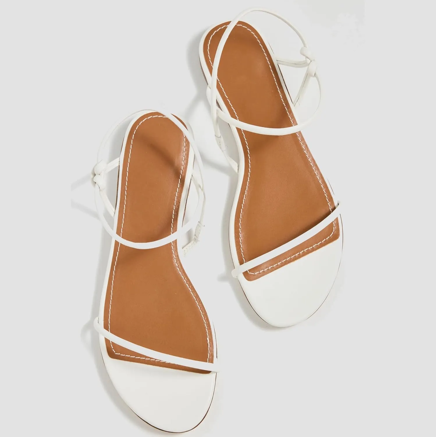 Strappy Flat Sandals for Women Round Open Toe Slip on Ankle Strap Backless Sandals Slingback Casual Vacation Dressy Shoes