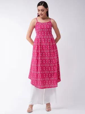 Strappy Kurta In Pink Bandhini