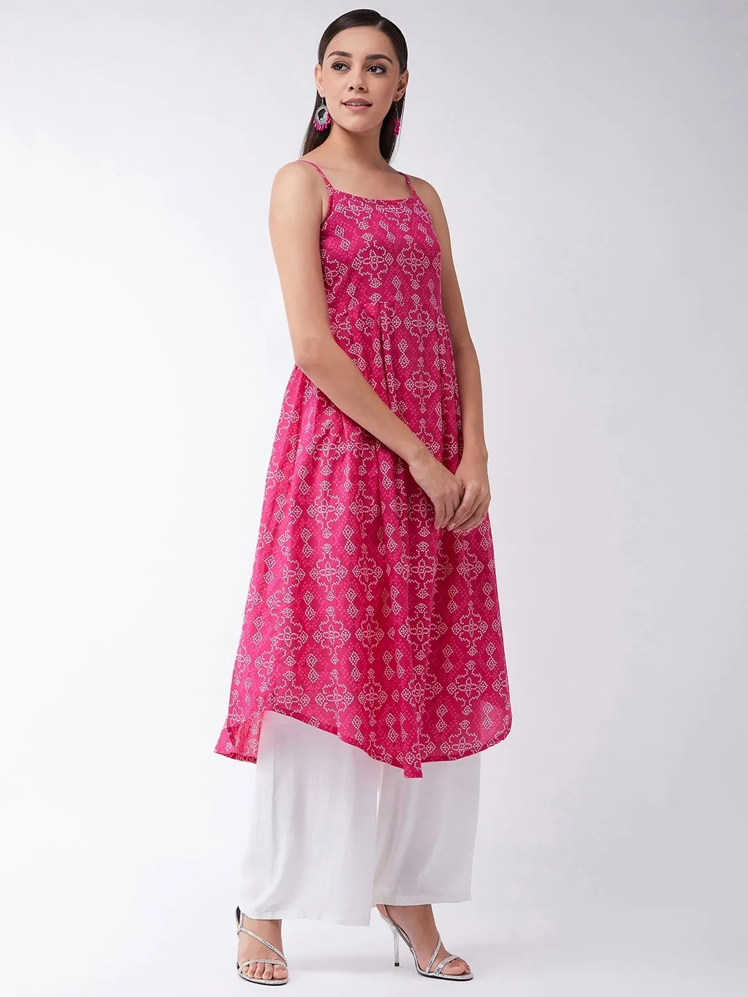 Strappy Kurta In Pink Bandhini