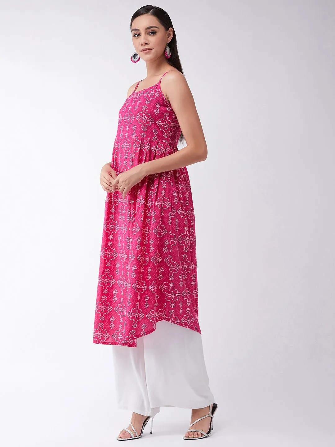 Strappy Kurta In Pink Bandhini