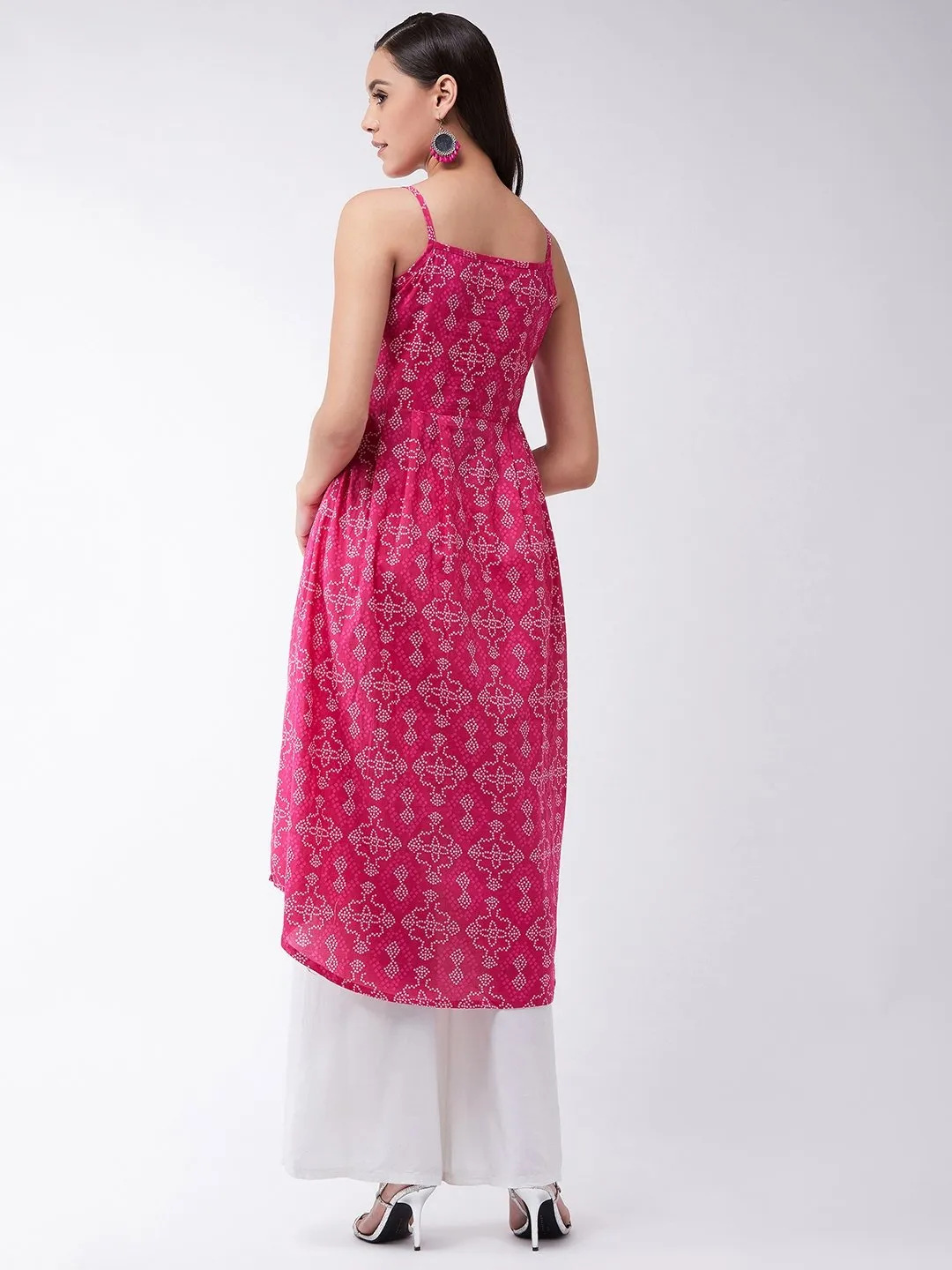Strappy Kurta In Pink Bandhini