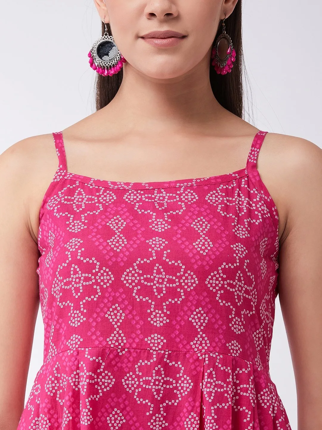 Strappy Kurta In Pink Bandhini