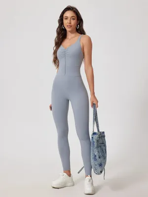 Strappy Zip Ruching Jumpsuit