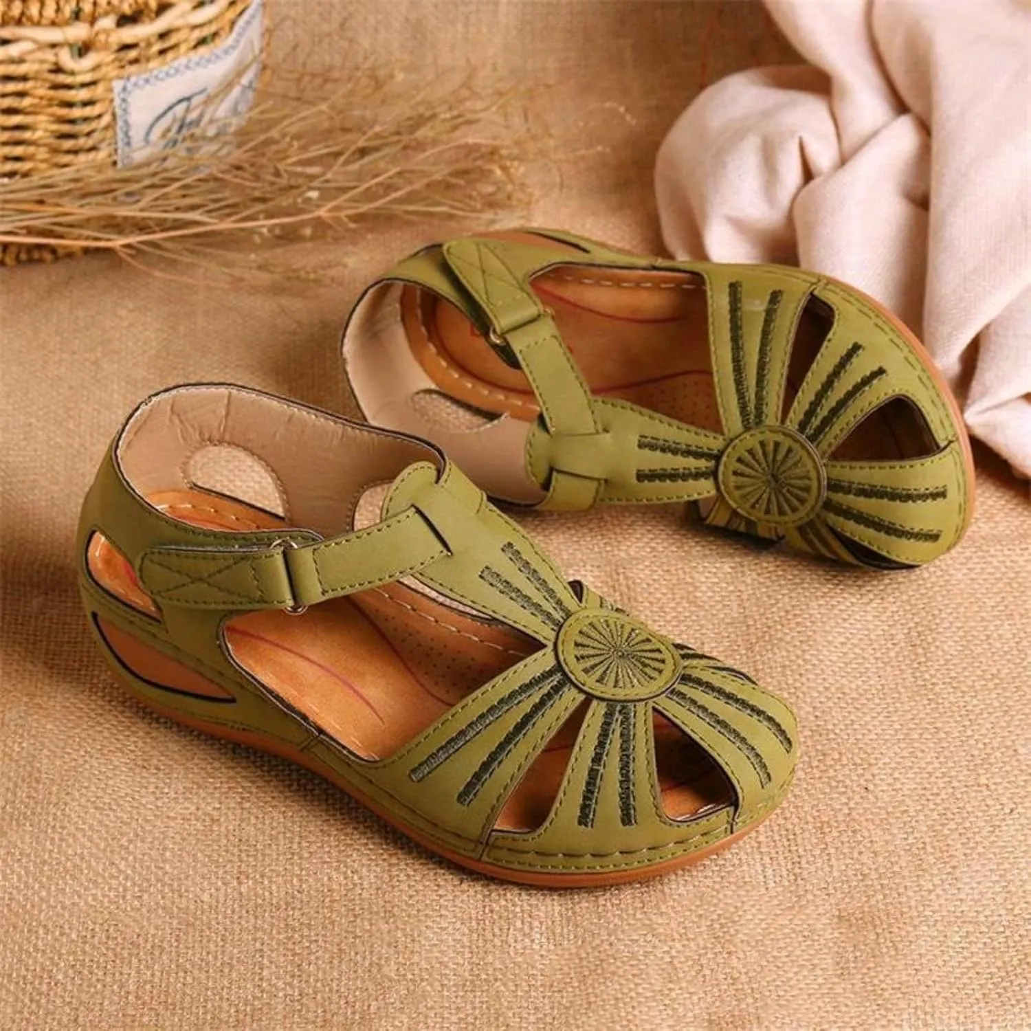 Summer Closed Toe Sandals for Women Platform Dressy Wedge Ankle Strap Adjustable Comfortable Sandals Orthopedic Beach Bohemia Causal Wedge Shoes Walking Elegant Outdoor Breathable Sandal