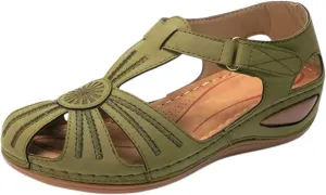 Summer Closed Toe Sandals for Women Platform Dressy Wedge Ankle Strap Adjustable Comfortable Sandals Orthopedic Beach Bohemia Causal Wedge Shoes Walking Elegant Outdoor Breathable Sandal