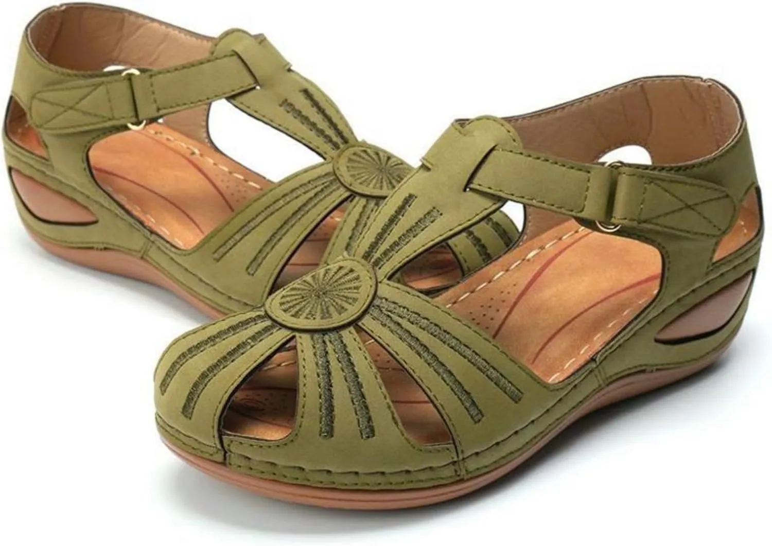 Summer Closed Toe Sandals for Women Platform Dressy Wedge Ankle Strap Adjustable Comfortable Sandals Orthopedic Beach Bohemia Causal Wedge Shoes Walking Elegant Outdoor Breathable Sandal