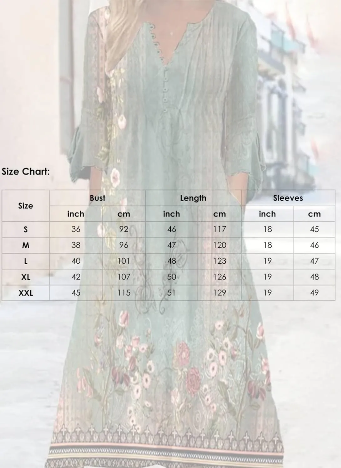 Summer Dress for Women Laid Back V Neck 3/4 Sleeve Midi Dress Vintage Print A Line Side Pockets Dresses