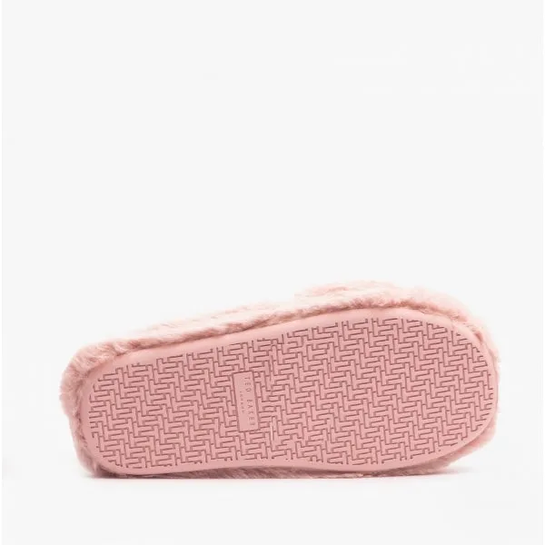 Ted Baker LOPPLY Womens Faux Fur Cross Over Slippers Dusky Pink