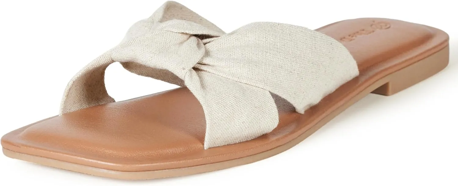 The Drop Women's Ida Bow Flat Sandal, Linen, 7.5