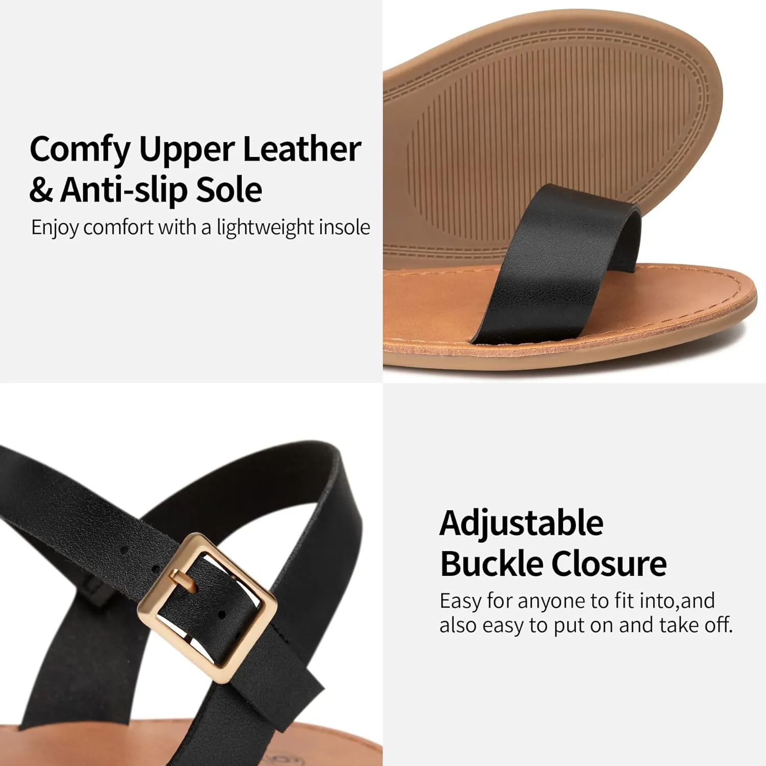 Trary Women's Dressy Summer Leather Flat Ankle Strap Gladiator Open Toe One Band Two Tone Adjustable Metal Buckle Comfortable Wedding Sandals