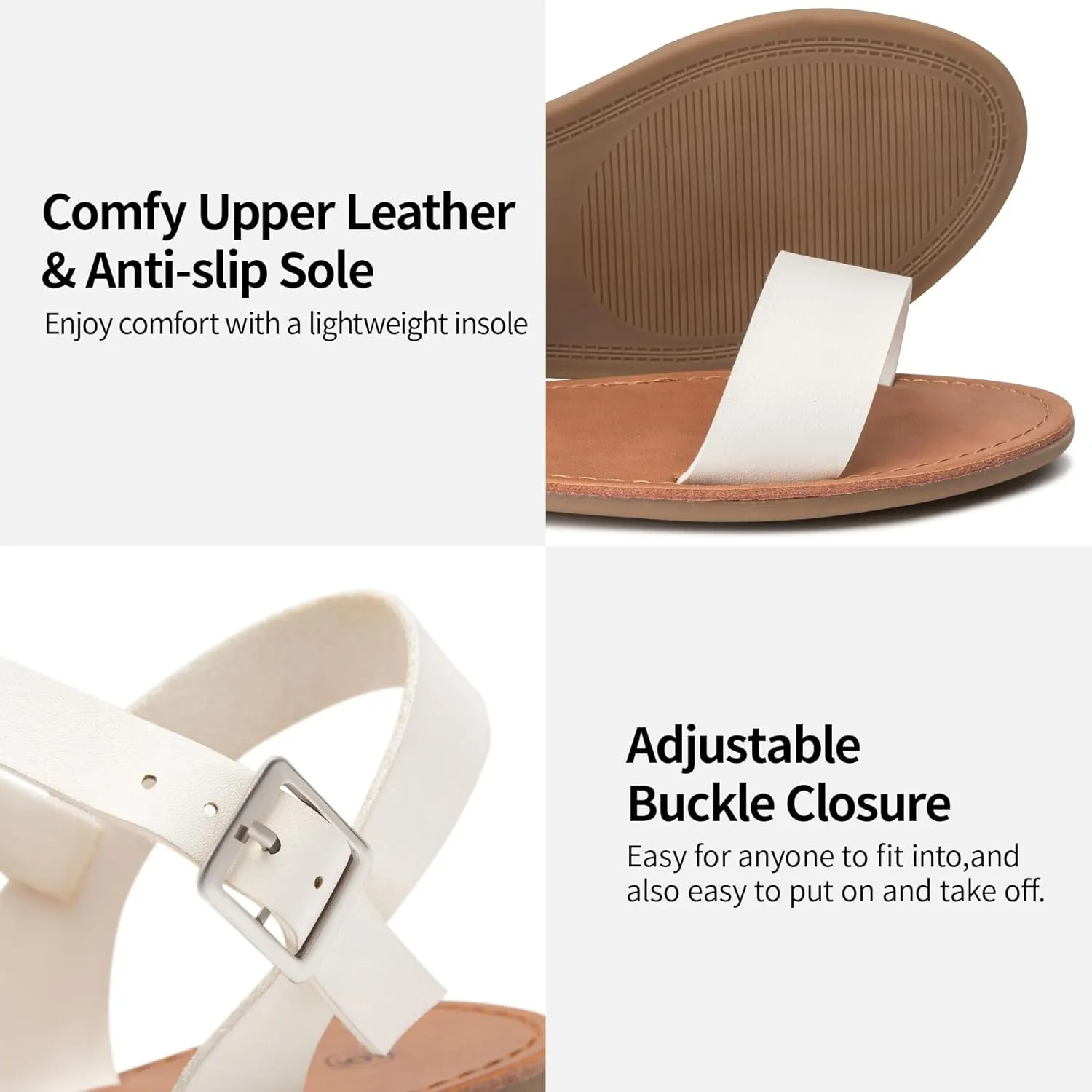 Trary Women's Dressy Summer Leather Flat Ankle Strap Gladiator Open Toe One Band Two Tone Adjustable Metal Buckle Comfortable Wedding Sandals