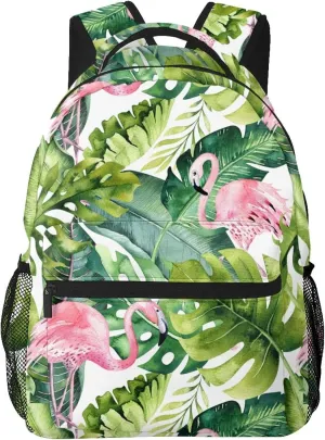 Tropical Flamingo Summer Palm Leaves Backpack For School Laptop Bags Bookbag Big Casual Daypack For Student Girls Boys Kids Teens Travel Sports Work
