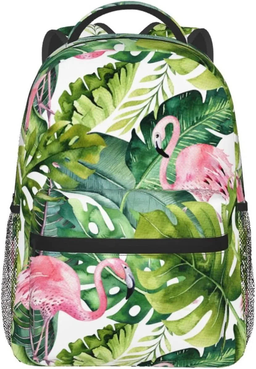 Tropical Flamingo Summer Palm Leaves Backpack For School Laptop Bags Bookbag Big Casual Daypack For Student Girls Boys Kids Teens Travel Sports Work