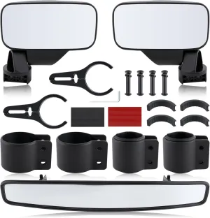 UTV Side Rear View Mirror & Center View Mirror With 1.75" to 2" Roll Bar Cage, Offroad Adjustable Rear View Side Mirrors Fit for Polaris RZR for Pioneer for Yamaha for Kawasaki