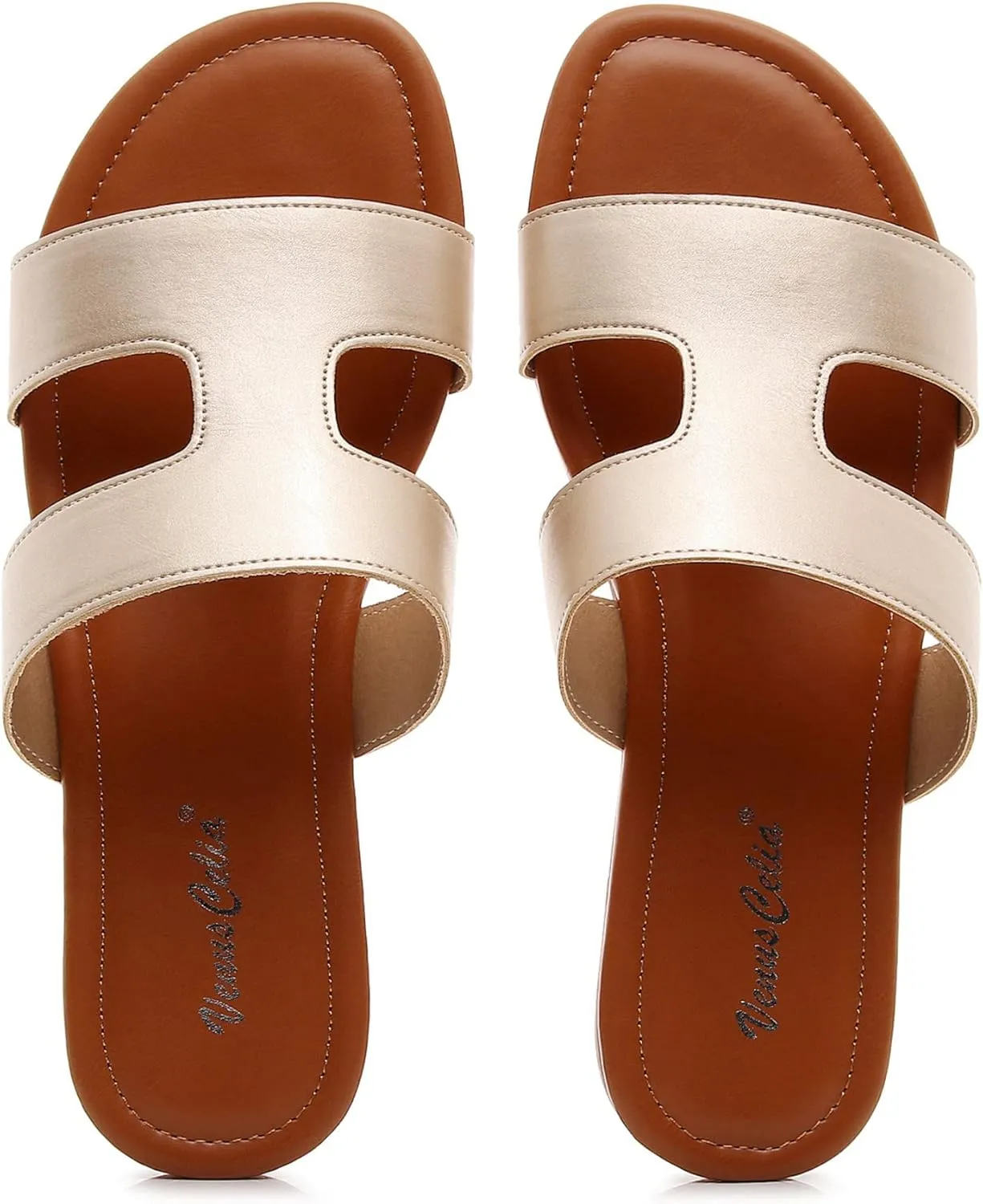 VenusCelia Women's H Band Wide Flat Sandal