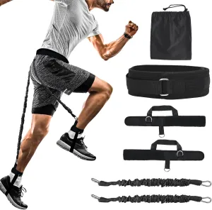 Vertical Jumping Trainer Jump Resistance Bands System with Adjustable Ankle Strap & Belt Horizontal Workout Equipment for Leaping Fitness Basketball Volleyball Football Tennis Leg Agility Training