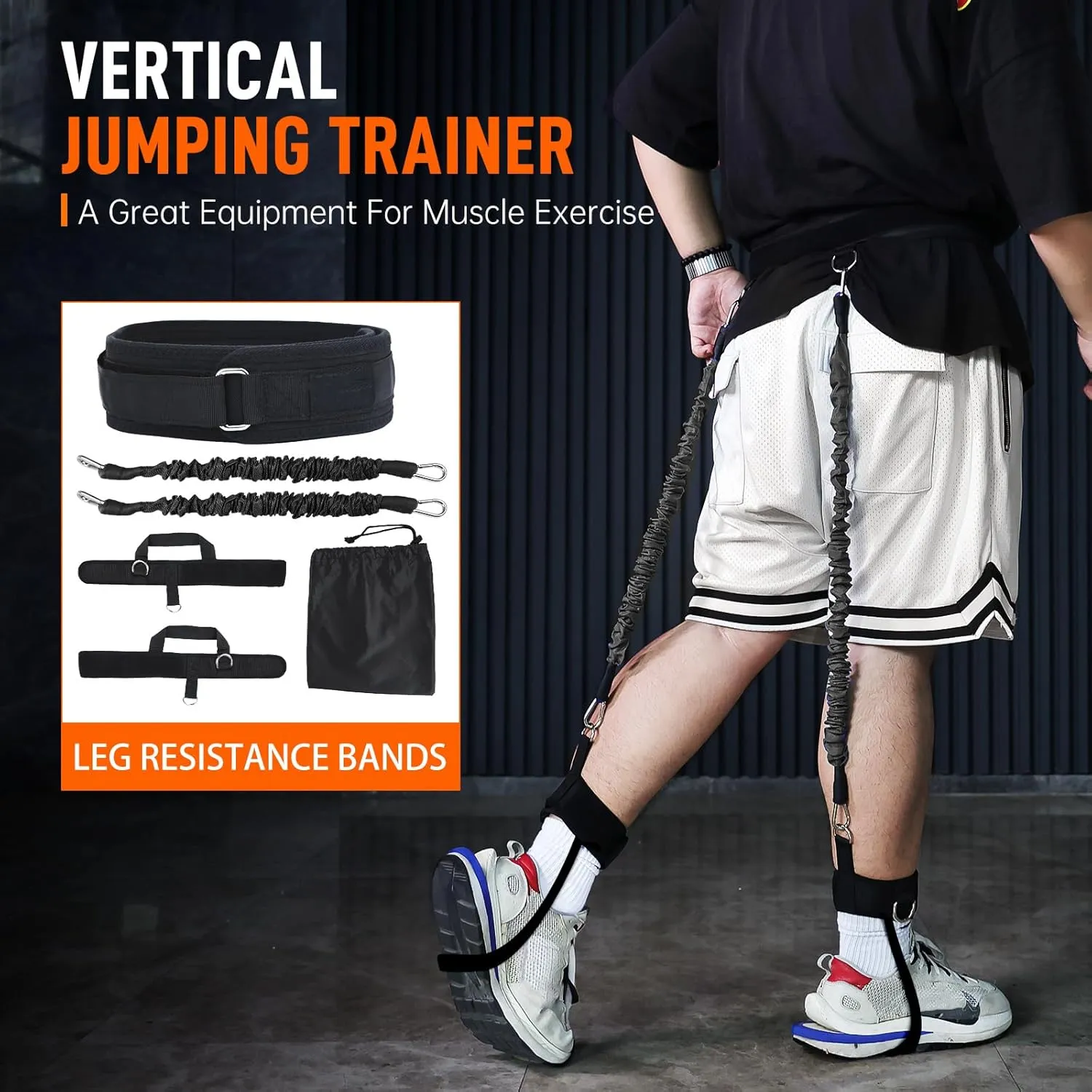 Vertical Jumping Trainer Jump Resistance Bands System with Adjustable Ankle Strap & Belt Horizontal Workout Equipment for Leaping Fitness Basketball Volleyball Football Tennis Leg Agility Training