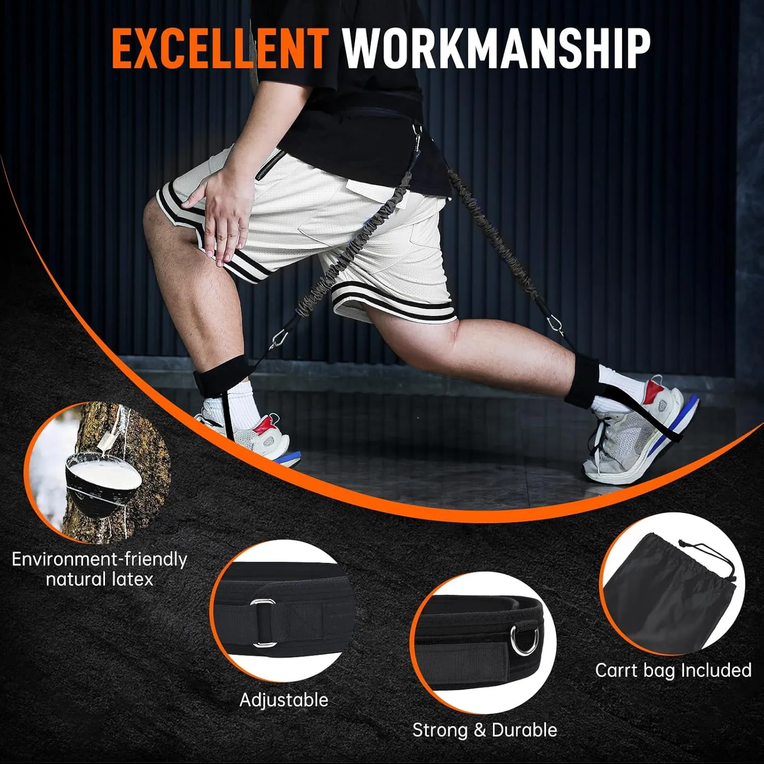 Vertical Jumping Trainer Jump Resistance Bands System with Adjustable Ankle Strap & Belt Horizontal Workout Equipment for Leaping Fitness Basketball Volleyball Football Tennis Leg Agility Training