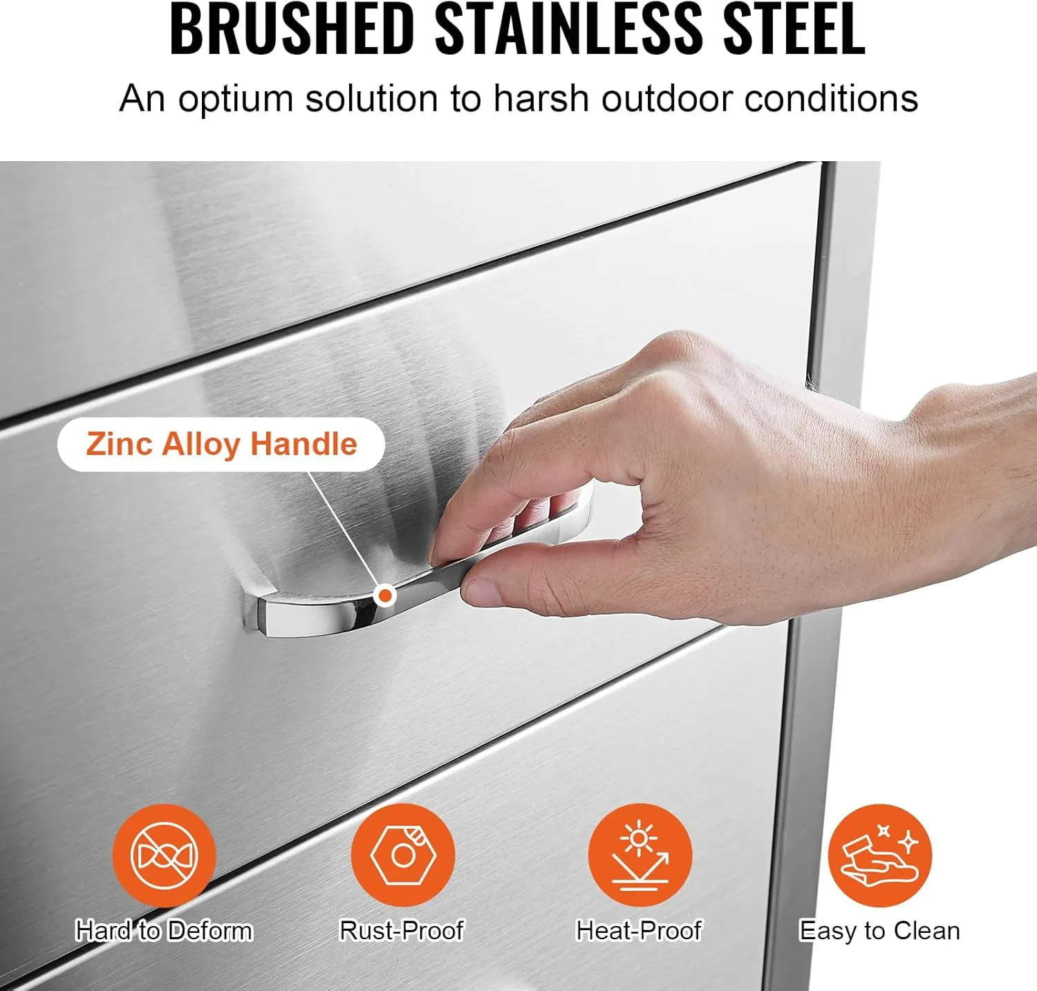 VEVOR 14x20.3 Inch Outdoor Kitchen Drawers Stainless Steel, Flush Mount Triple Drawers, 14W x 20.3H x 23D Inch, with Stainless Steel Handle, BBQ Drawers for Outdoor Kitchens or BBQ Island