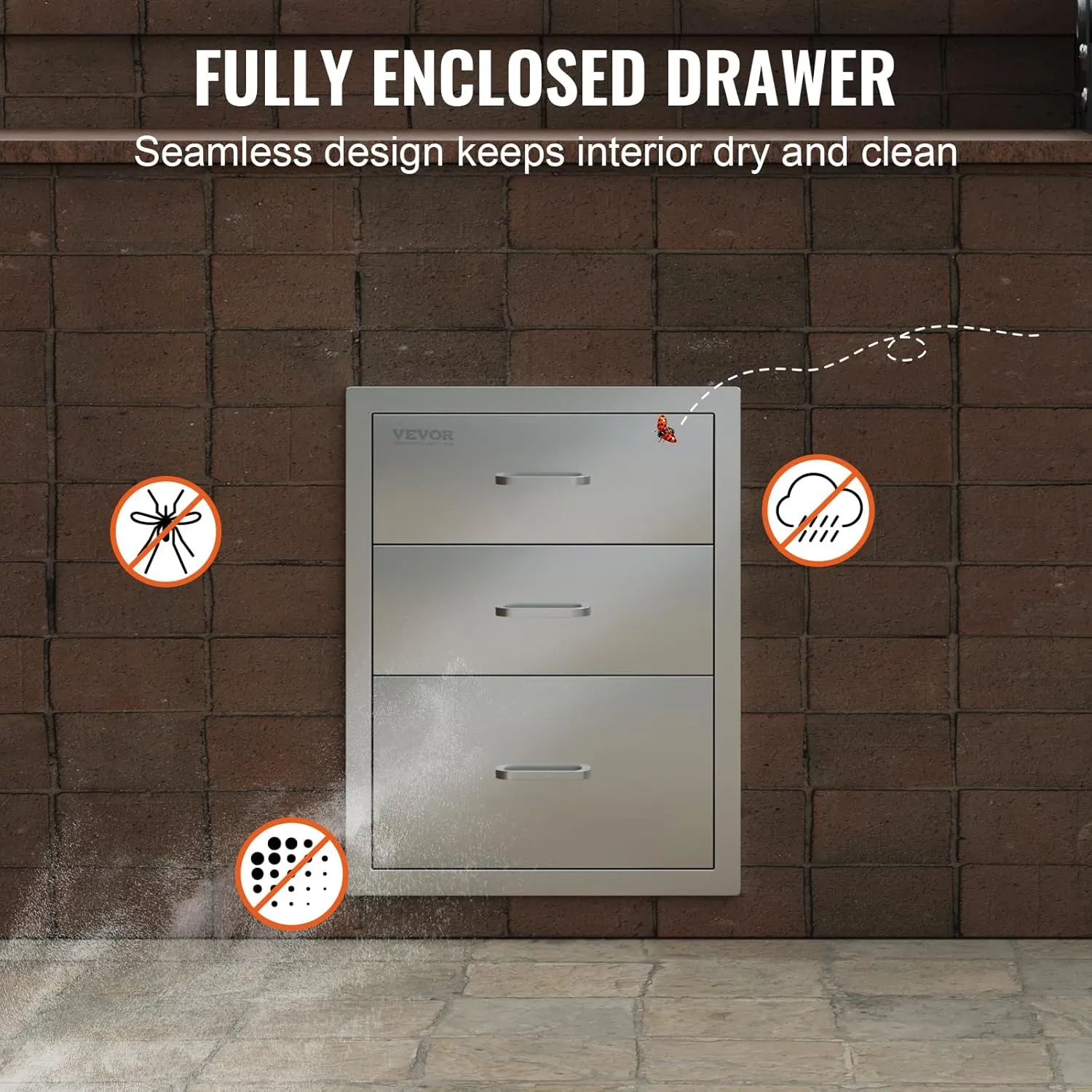 VEVOR 14x20.3 Inch Outdoor Kitchen Drawers Stainless Steel, Flush Mount Triple Drawers, 14W x 20.3H x 23D Inch, with Stainless Steel Handle, BBQ Drawers for Outdoor Kitchens or BBQ Island