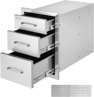 VEVOR 14x20.3 Inch Outdoor Kitchen Drawers Stainless Steel, Flush Mount Triple Drawers, 14W x 20.3H x 23D Inch, with Stainless Steel Handle, BBQ Drawers for Outdoor Kitchens or BBQ Island
