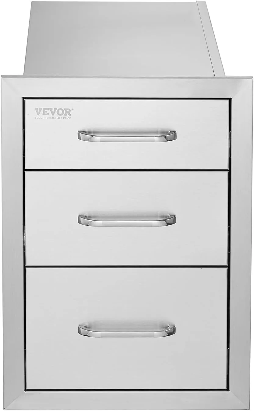 VEVOR 14x20.3 Inch Outdoor Kitchen Drawers Stainless Steel, Flush Mount Triple Drawers, 14W x 20.3H x 23D Inch, with Stainless Steel Handle, BBQ Drawers for Outdoor Kitchens or BBQ Island