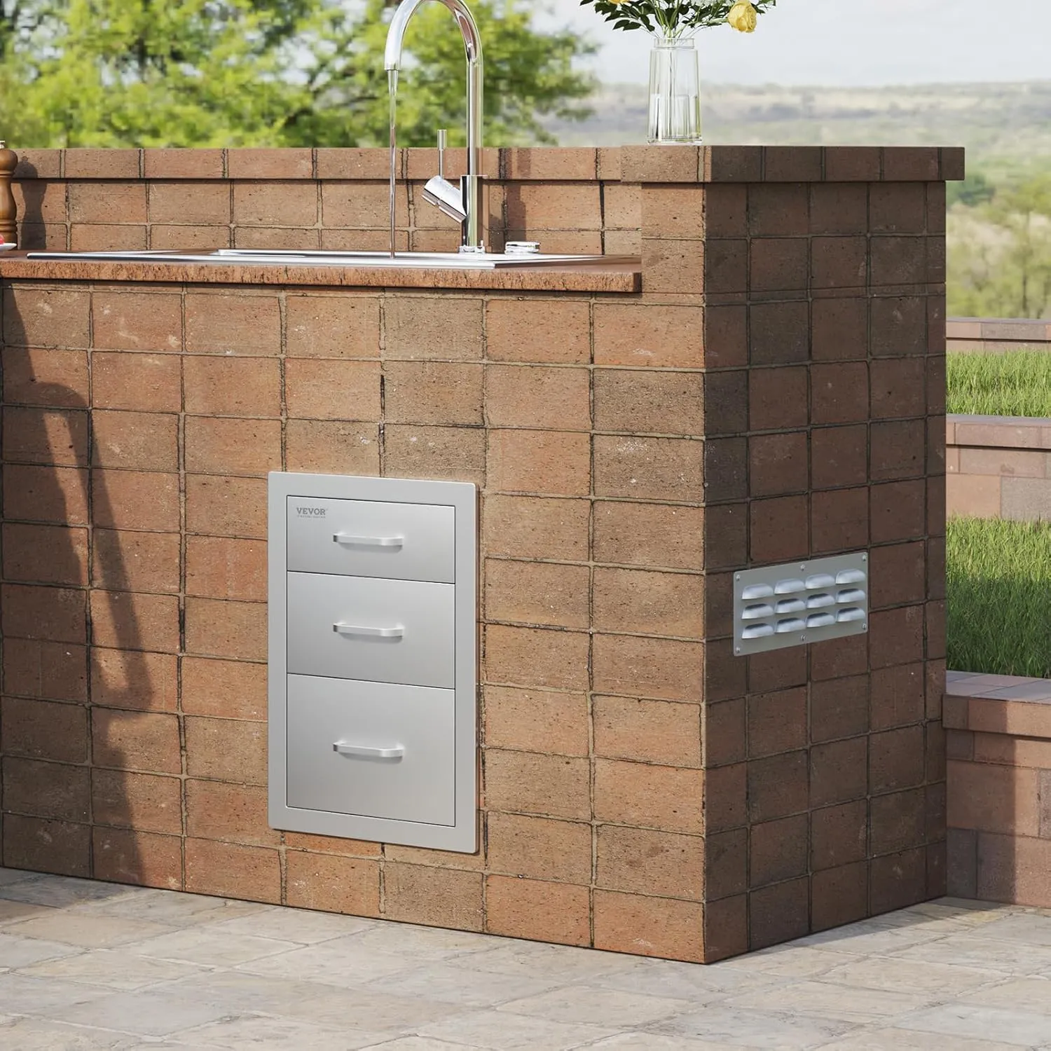 VEVOR 14x20.3 Inch Outdoor Kitchen Drawers Stainless Steel, Flush Mount Triple Drawers, 14W x 20.3H x 23D Inch, with Stainless Steel Handle, BBQ Drawers for Outdoor Kitchens or BBQ Island