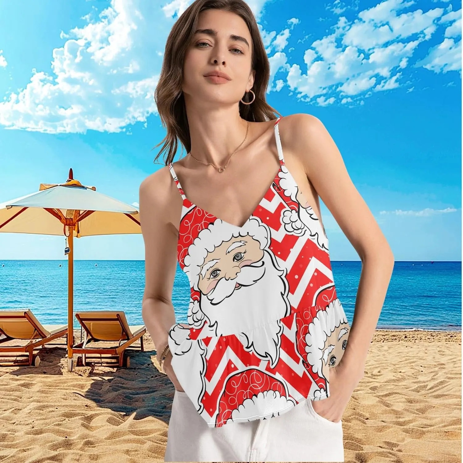 visesunny Summer Ruffle Spaghetti Strap Camisole V Neck Tank Top for Women Sleeveless Loose Fit Cami XS-2XL 2025