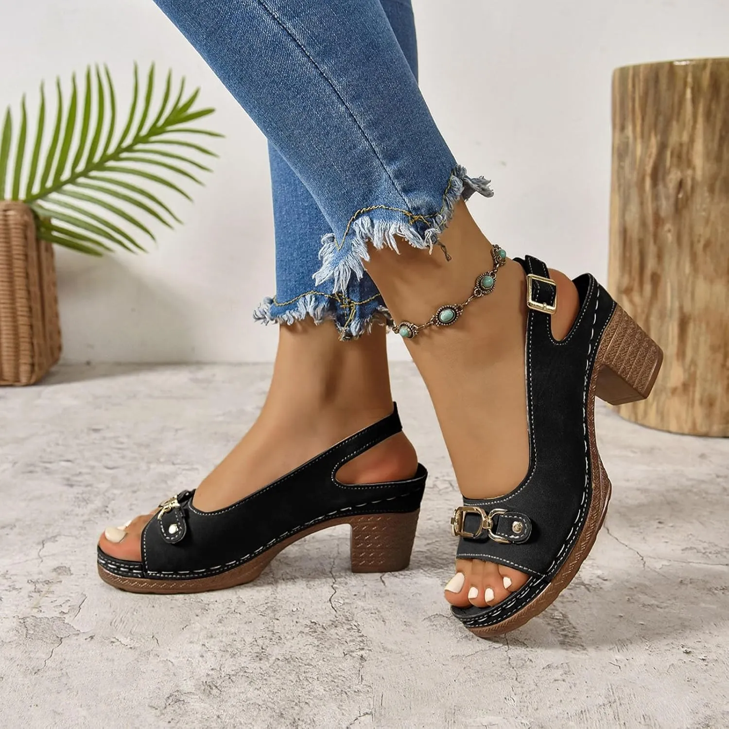 Wedge Sandals for Women 2025 Summer Casual Sandal Summer Open Toe Low Heel Shoes Orthopedic Sandals for Women Adjustable Strappy Beach Walking Shoes Chunky Heeled Sandal 2025