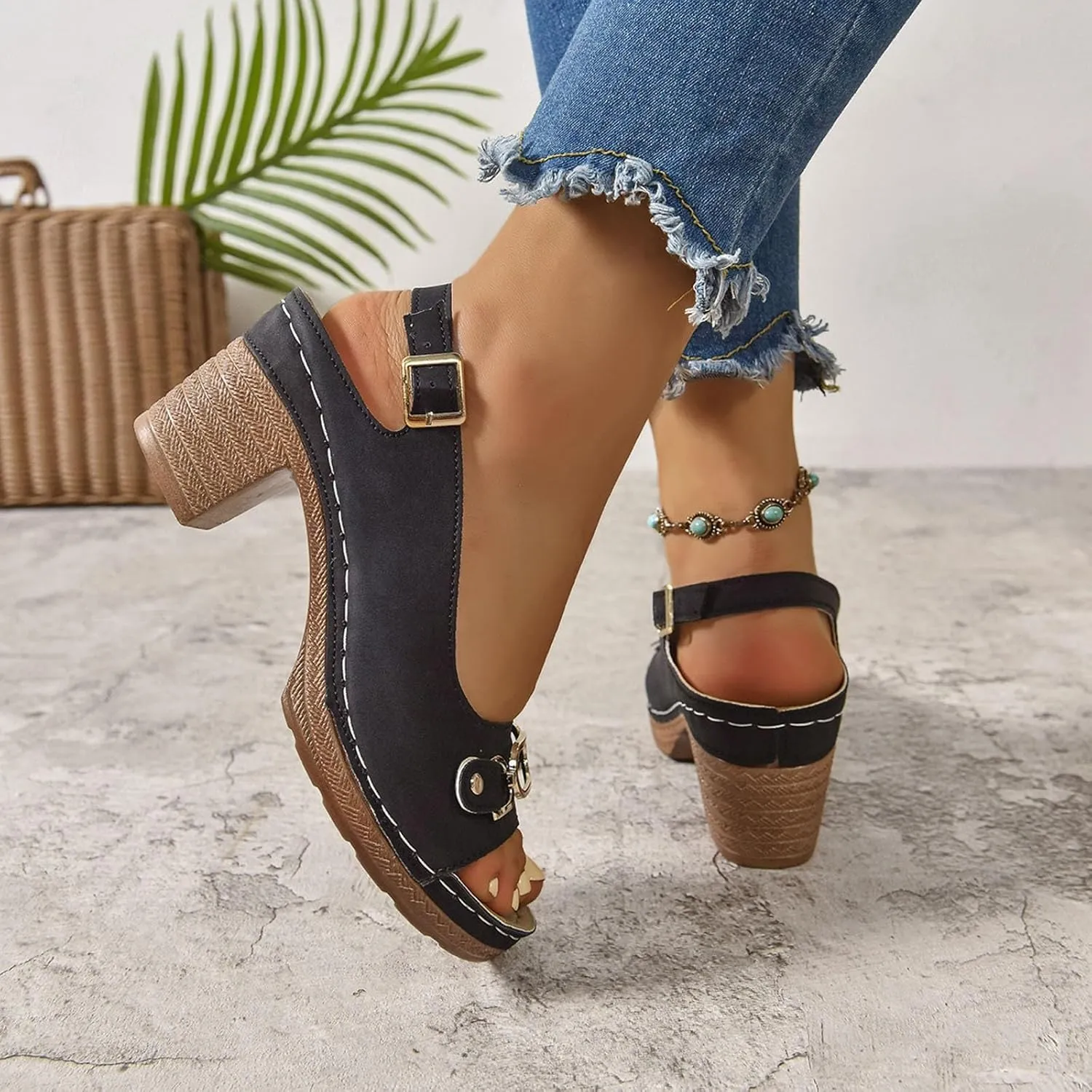 Wedge Sandals for Women 2025 Summer Casual Sandal Summer Open Toe Low Heel Shoes Orthopedic Sandals for Women Adjustable Strappy Beach Walking Shoes Chunky Heeled Sandal 2025