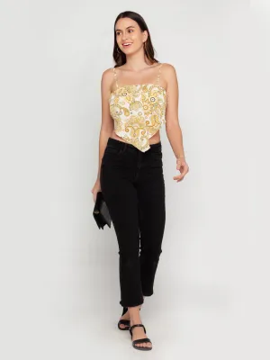 White Ornamental Printed Strappy Top